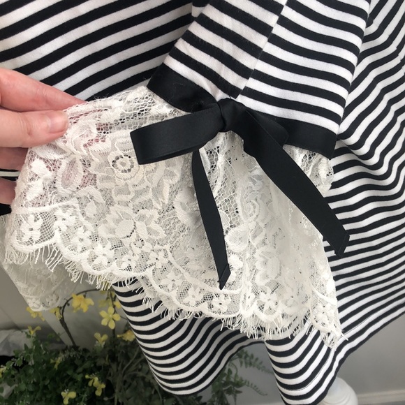 Karl Lagerfeld Lace Sleeves Striped Knit Top - Picture 3 of 12